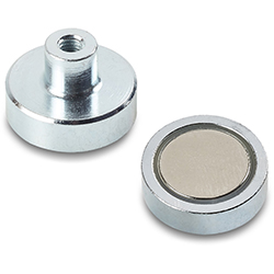 Round magnet with female threaded stud